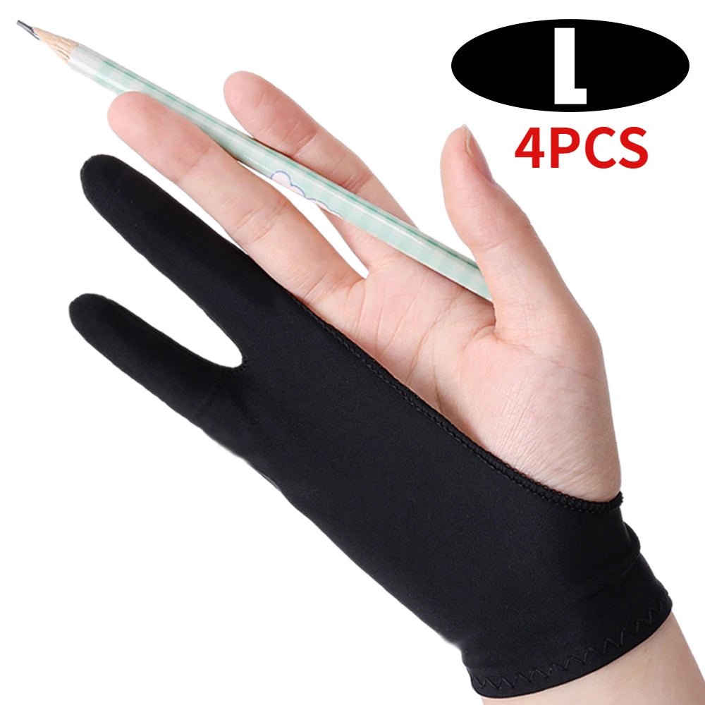 1-4Pcs Two-finger Artist Glove Palm Rejection Tablet Drawing Gloves for iPad Pro Air Graphic Tablet Smudge Guard Painting Gloves