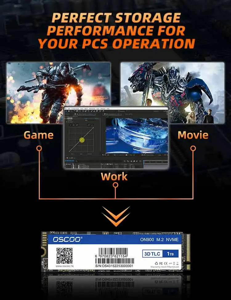 OSCOO SSD M.2 2280 NMVe PCIe Gen3.0x4 Internal SSD Solid State Drive 3D TLC NAND Flash 128GB 256GB 512GB 1TB PCIe Hard Disk SSD