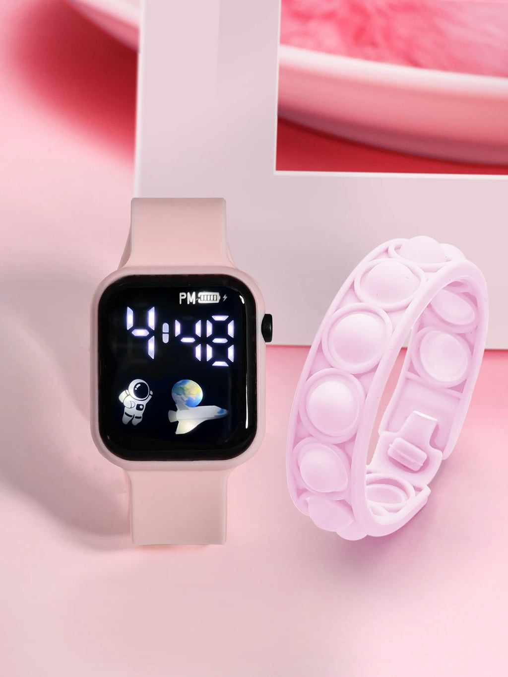 2PCS Children's Smart Watch Bracelet Simple and Fashionable Student Outdoor Sports Electronic Watch Gift for Boys and Girls