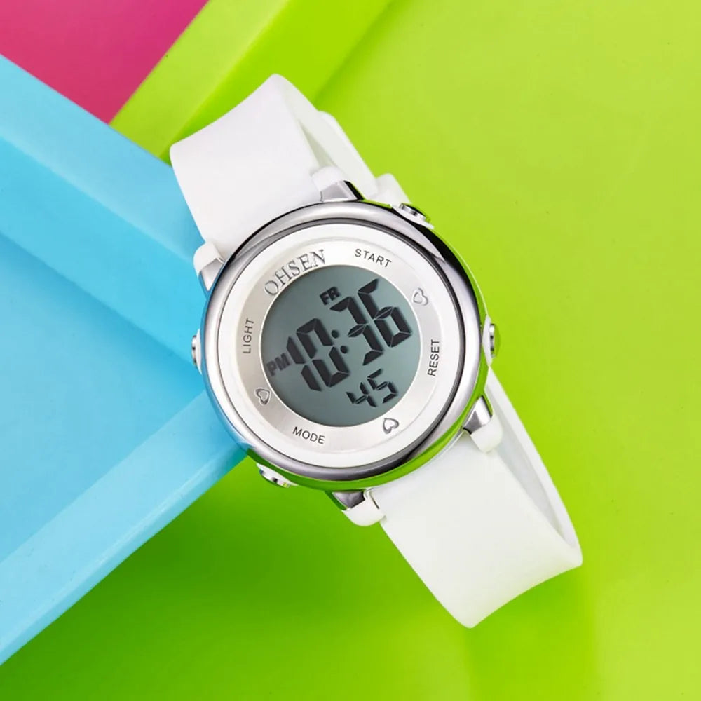 OHSEN Women Watches Digital LCD Watch Black Silicone Strap Kids Children Waterproof Wristwatch Sport Electronic relogio feminino
