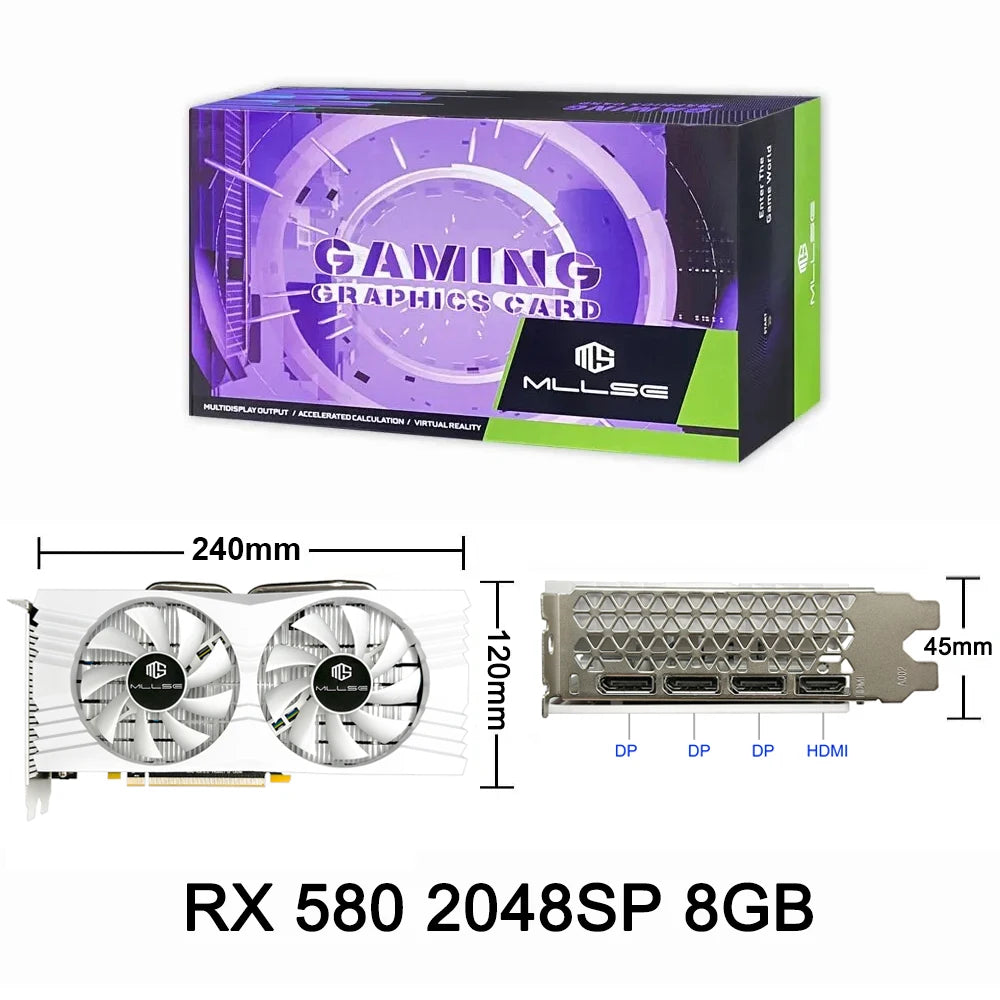 Cheapest MLLSE Graphics Card AMD RX580 8GB GDDR5 256-bit PCI Express 3.0 ×16 HDMI Gaming GPU VGA Plate Desktops Placa De Video