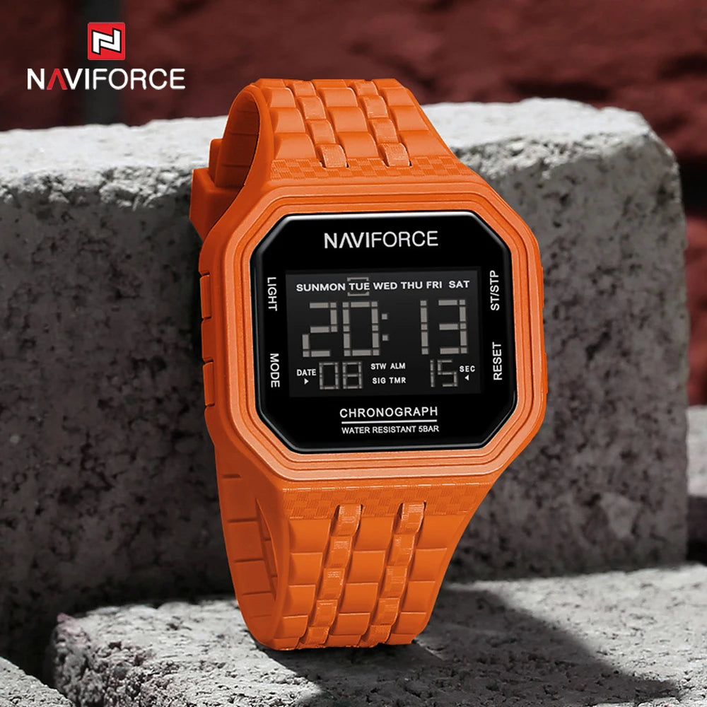 NAVIFORCE Top Luxury Brand Digital Men Wristwatch Waterproof Military Style Sport Man Watch Square Dial Fashion Reloj Hombre