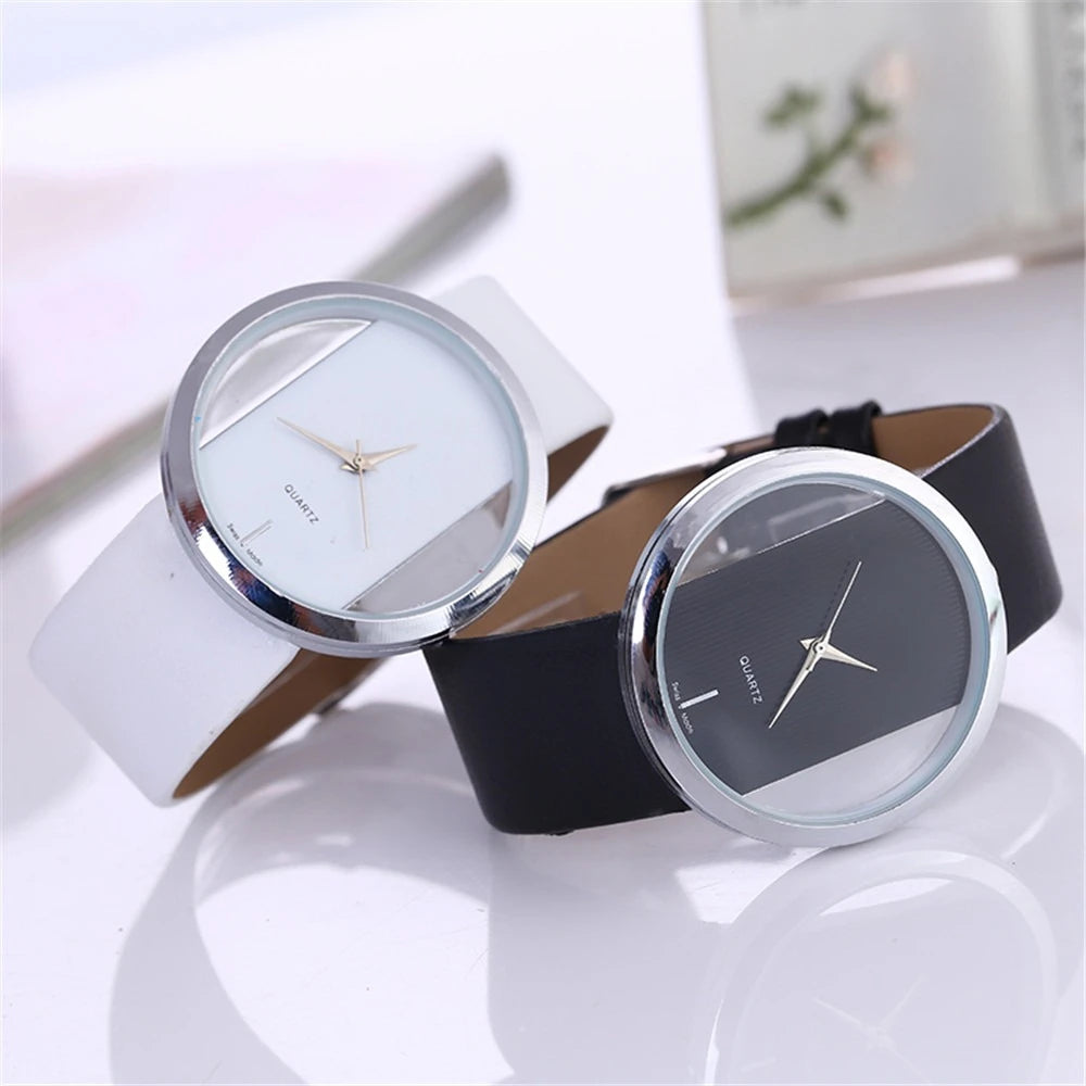 Fashion Women Watches Famous Hollow Ladies Wrist Watch Women Transparent Leather Strap Quartz Watch Relogio Feminino Clock