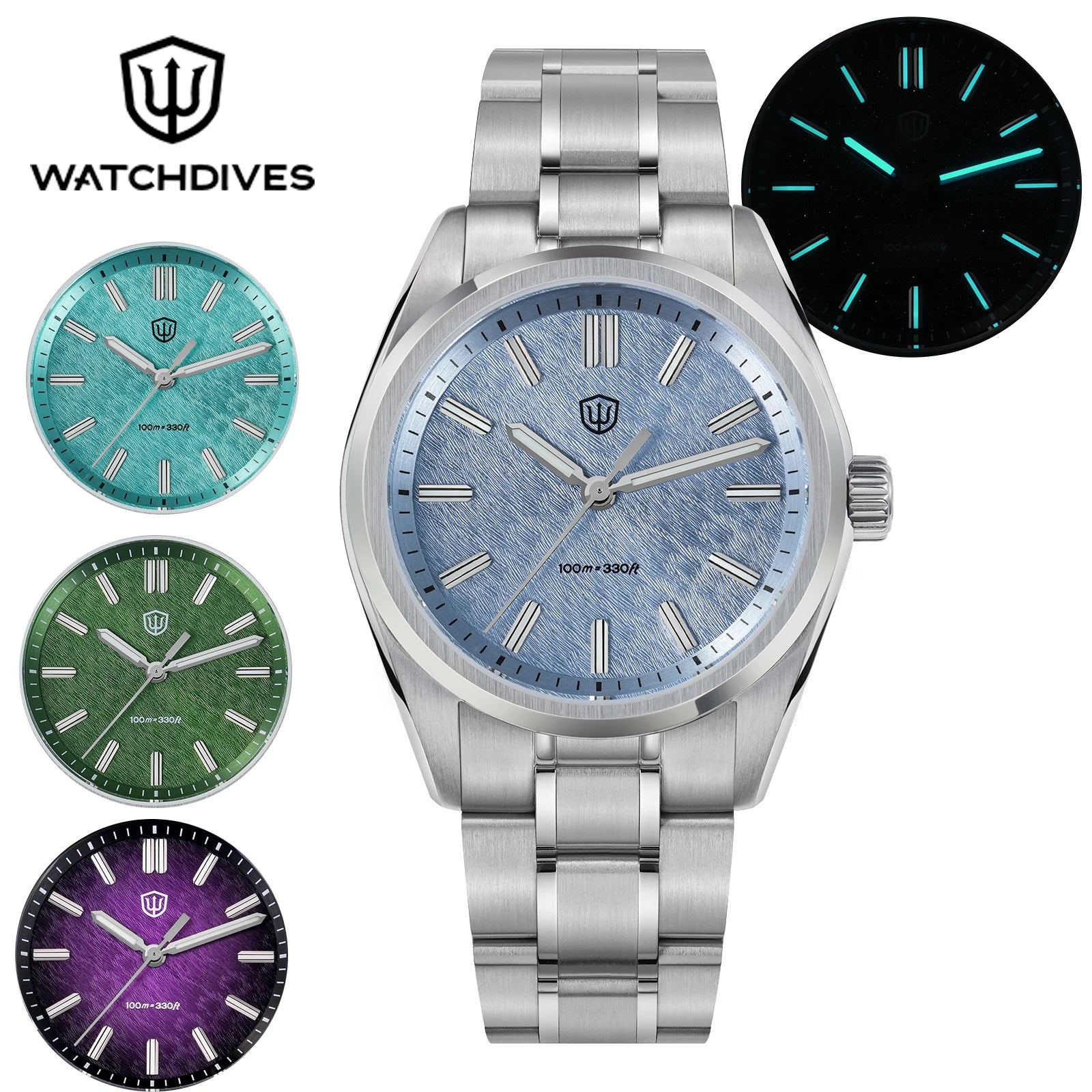 Watchdives WD0003B 36mm Quartz Men Watch VH31 Sweep Seconds Movement Stainless Steel Watches Luminous Waterproof Sapphire