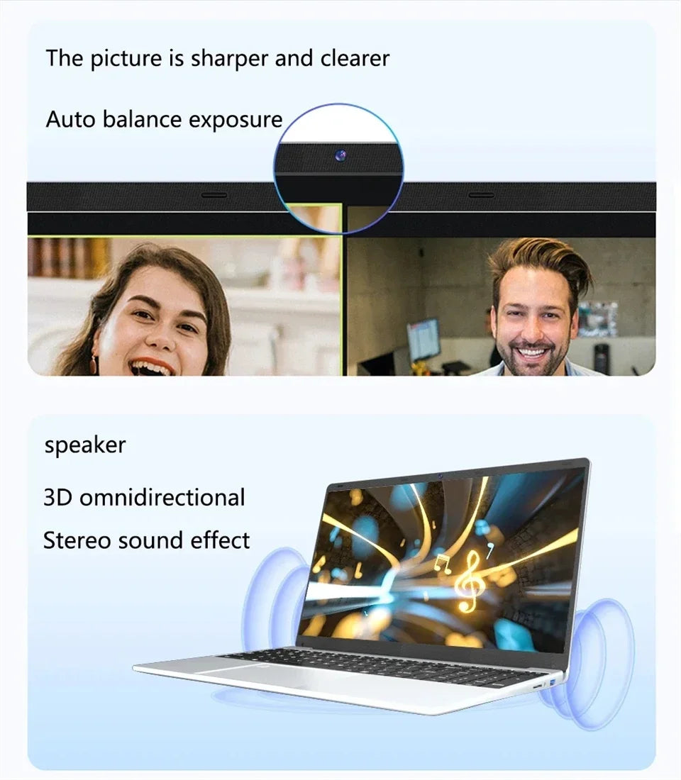 15.6" Intel Core i7 8500Y Windows 11 Pro Laptops Fingerprint unlock 16GB RAM 1TB SSD Office Gamer Study notebook Computer PC