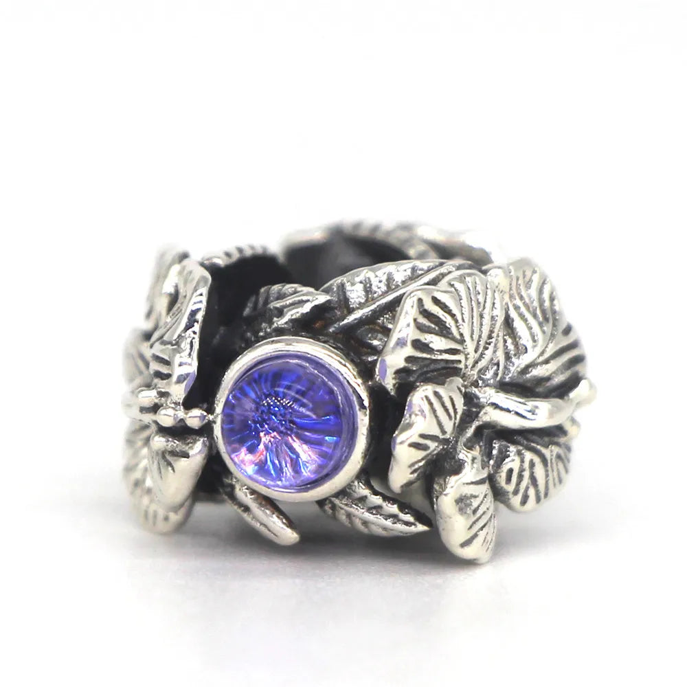 Mistletoe 925 Sterling Silver Hibiscus Stopper Spacer Charm Bead With Natural Labradorite Stone Fit Troll 3.0mm Bracelet Jewelry