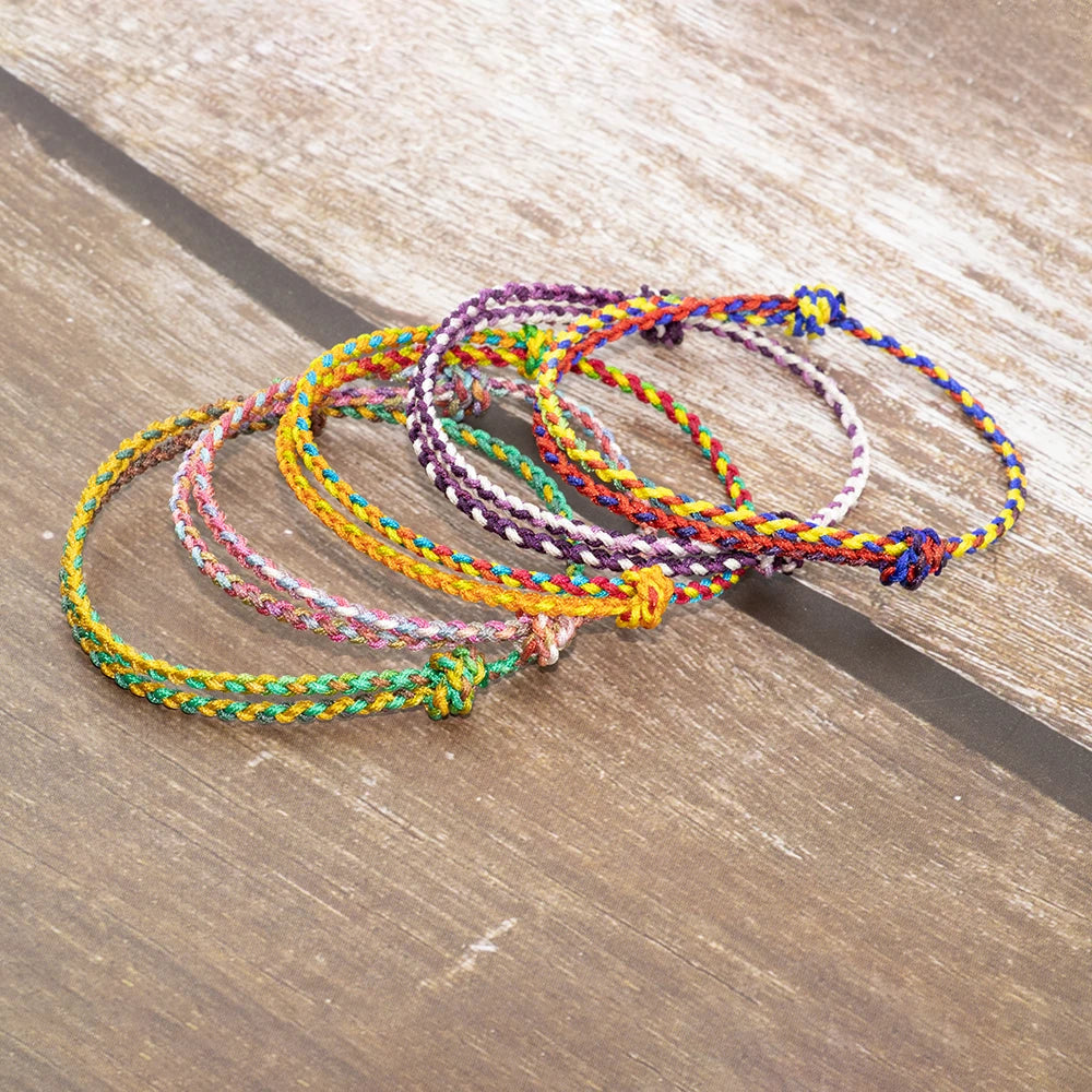 Meetvii New Handmade Gradient Color Lucky Bracelets & Bangles For Women Men Tibetan Buddhist Knots Rope Bracelets Jewelry