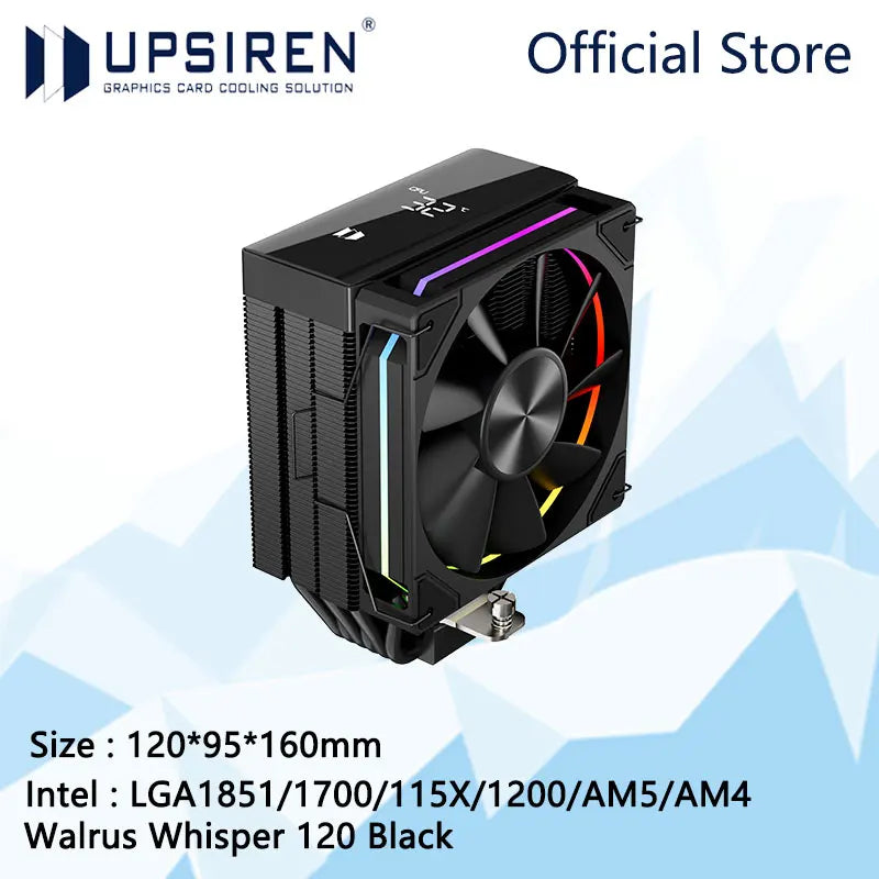 UPSIREN Walrus Whisper 120 Digital Display Computer case air cooling radiator,6 heat pipes,Support LGA1851/1700/115X/AM5/AM4