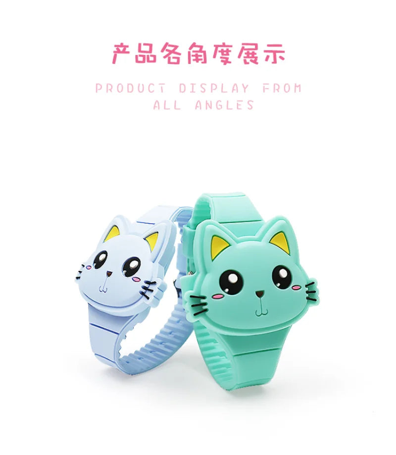 Fashion Kids Watch Cute Cat Shape LED Digital Watches for Girls Boys BPA Free Silicone Band Clamshell Design Children Wristwatch