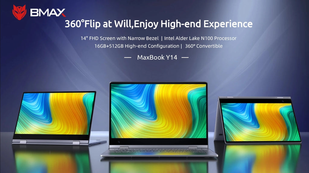 BMAX Y14 Laptop 14 inch Notebook Windows 11 16GB RAM LPDDR5 512GB SSD 1920*1080 IPS Intel N100 laptops Computer