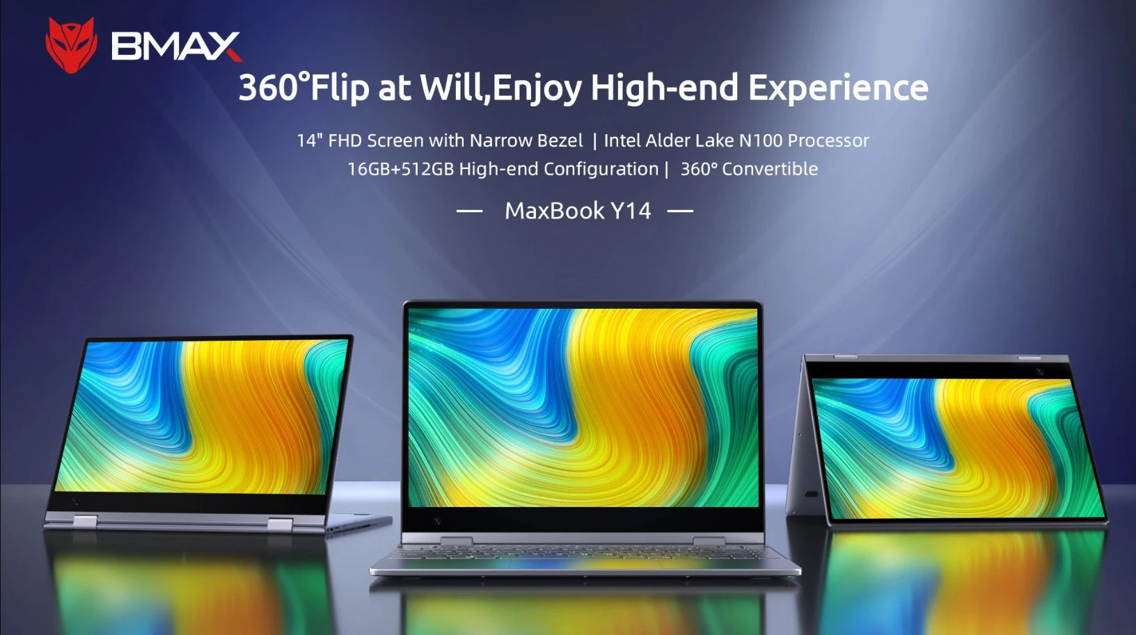 BMAX Y14 Laptop 14 inch Notebook Windows 11 16GB RAM LPDDR5 512GB SSD 1920*1080 IPS Intel N100 laptops Computer