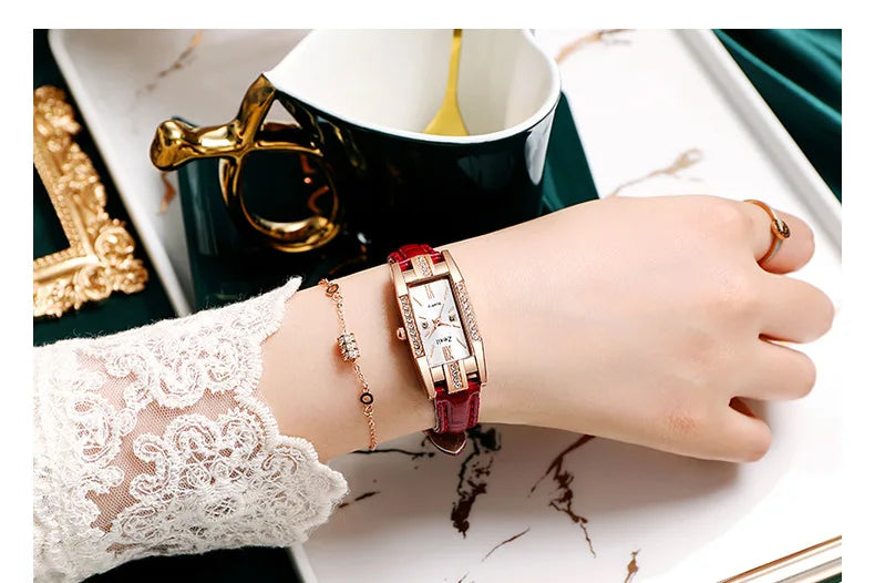 2022 New Women Fashion Quartz Watch Bracelet Set Green Dial Luxury Women Watches Simple Rose Gold Mesh Ladies Watch Dropshipping