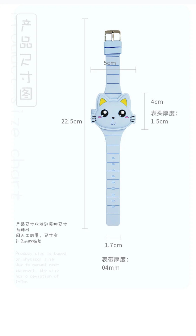 Fashion Kids Watch Cute Cat Shape LED Digital Watches for Girls Boys BPA Free Silicone Band Clamshell Design Children Wristwatch