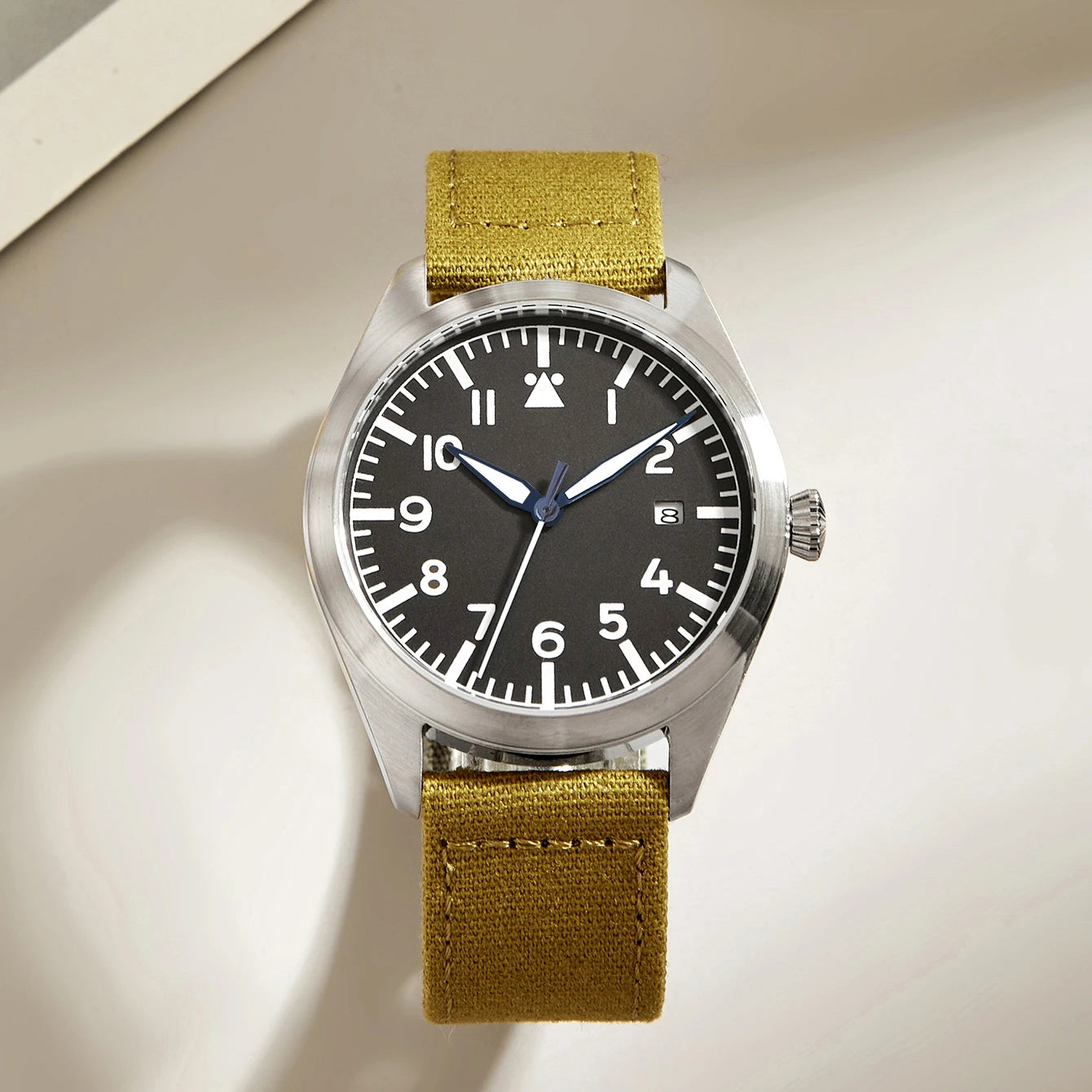 Mechanical Watches Canvas Flieger Aviator Pilot Wristwatch Olive Green Arrow WWII German WW2 Automatic Movement  Japan Sapphire