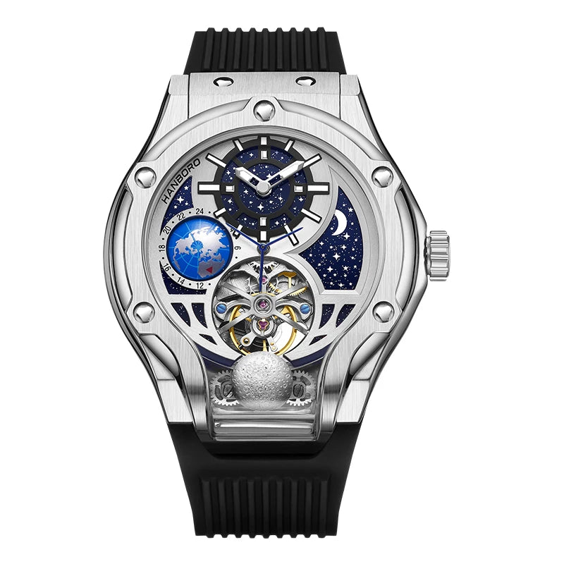 HANBORO fully automatic mechanical men's watch hollowed out wristwatch trend waterproof luminous watch