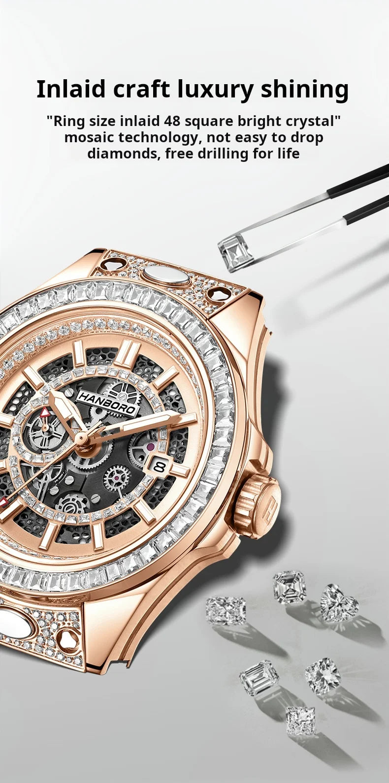 HANBORO super Bang Collection Fashion Light Luxury Quick Release Replaceable Strap Men's Automatic Mechanical Watch