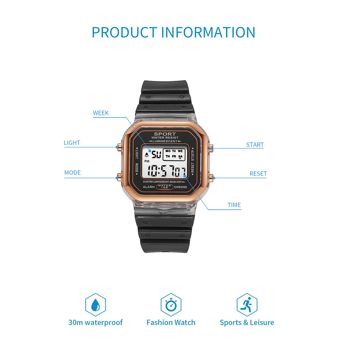 New Children's LED Digital Watch Student Multi Functional Outdoor Sports Watch Minimalist Men's and Women's Electronic Watch