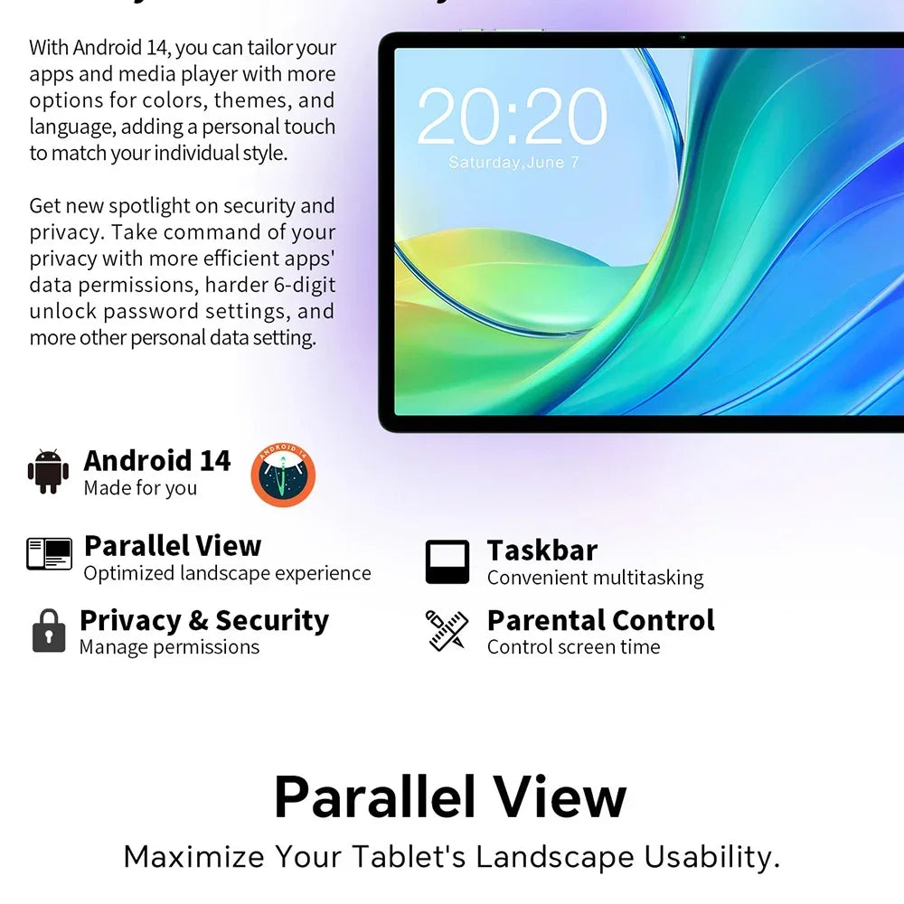 Teclast M50 10,1 inch TDDI Incell x 800 Android 14 Tablet (6 + 6) 12GB RAM GB ROM Unisoc T606 8 core ducal SIM 4G phone case