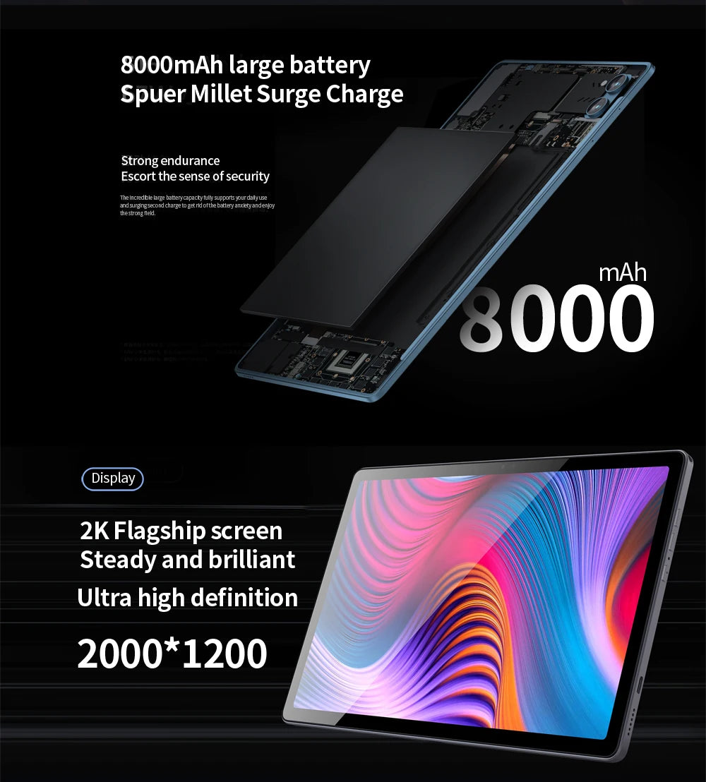 Original BDF Tablet Pc 10.1 Inch 8GB RAM 256GB ROM Android 12 Octa Core 3G 4G LTE Internet WiFi Internet BT Global Version