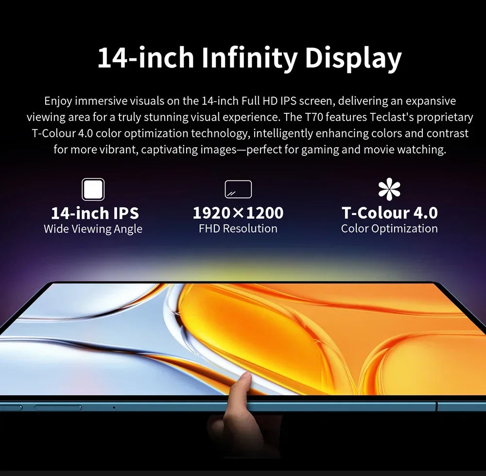 Teclast T70 Tablet MTK Helio G99 Android 14 8GB RAM 256GB ROM 14" 1920x1200 Display 13MP+8MP 4G LTE Global Version 10000mAh