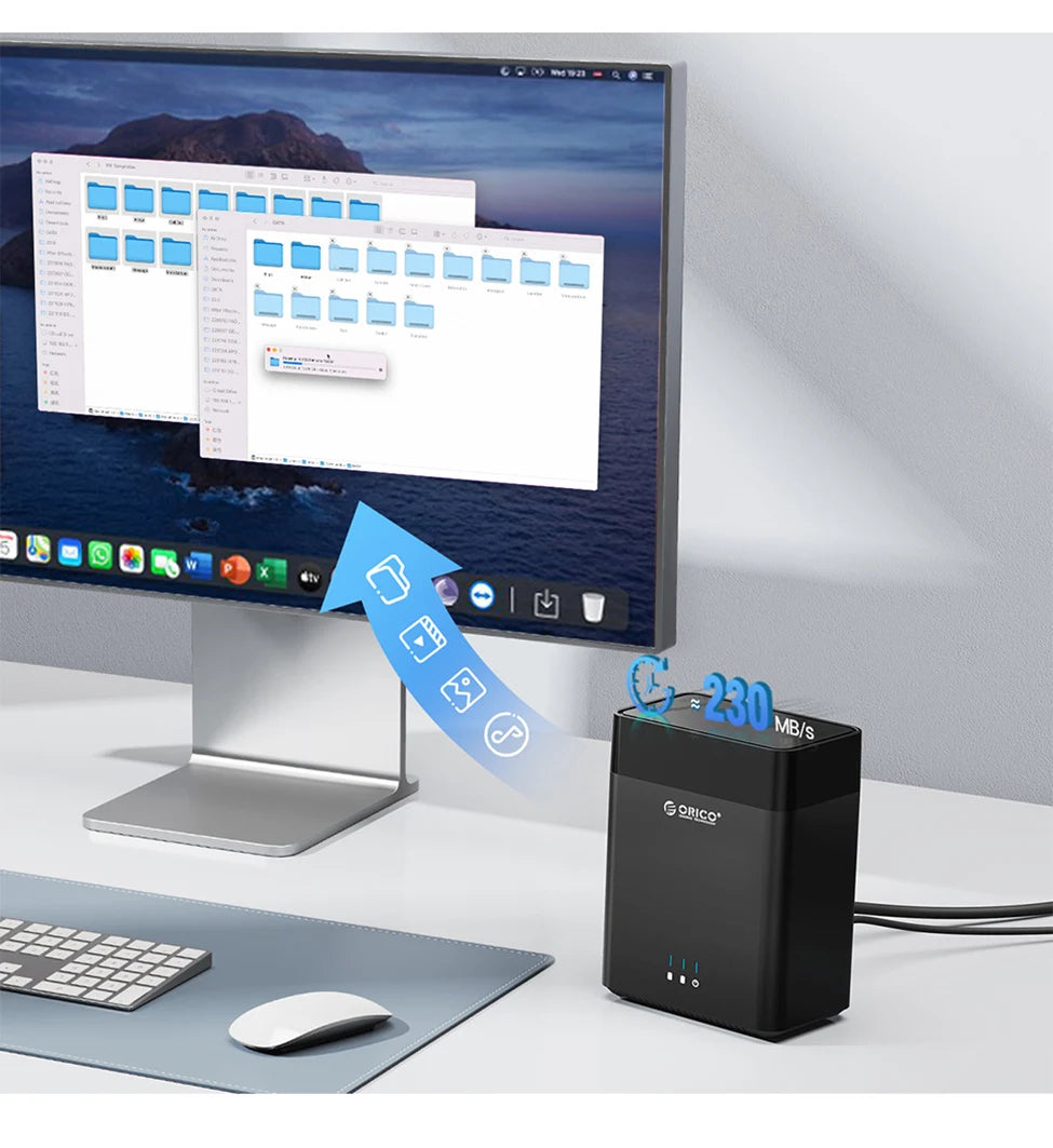 ORICO 2 Bay HDD Enclosure Hard Drive Case 3.5" SATA Docking Station USB 3.0 Type C DAS Storage Box 36TB Expansion for PC Laptop