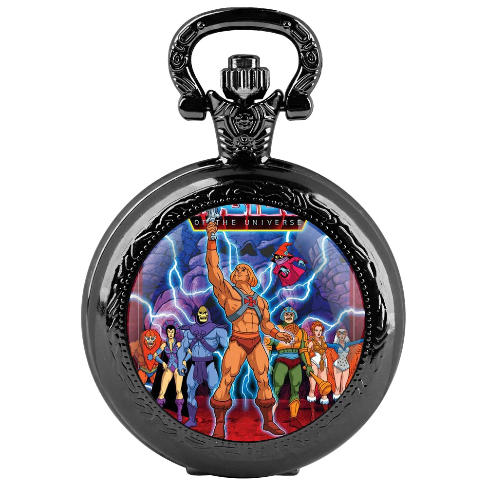 Masters Of The Universe Glass Dome Vintage Arabic Numerals Quartz Pocket Watch Necklace Pendant Clock Chain Men Women Kids Gift