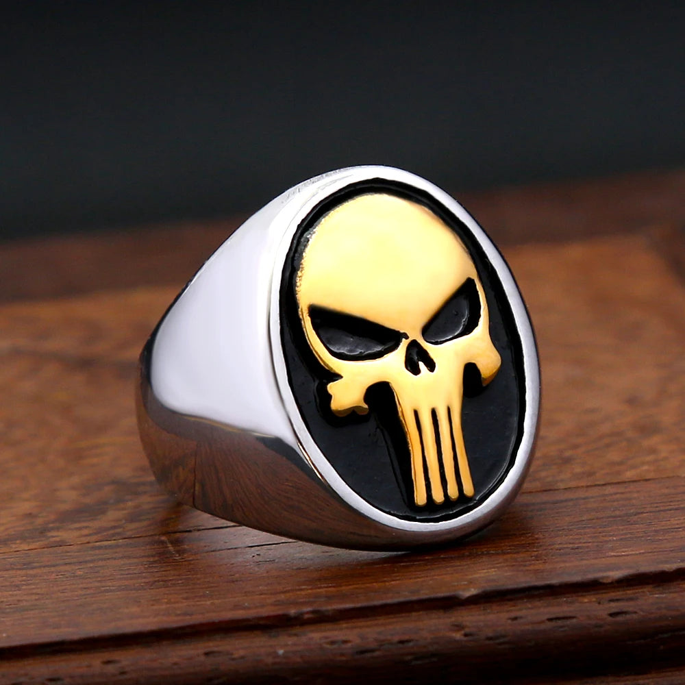 Fashion Punk Skull Rings Stainless Steel Simple Punisher Rings For Men Biker Unique Gothic Amulet Jewelry Gifts Dropshipping