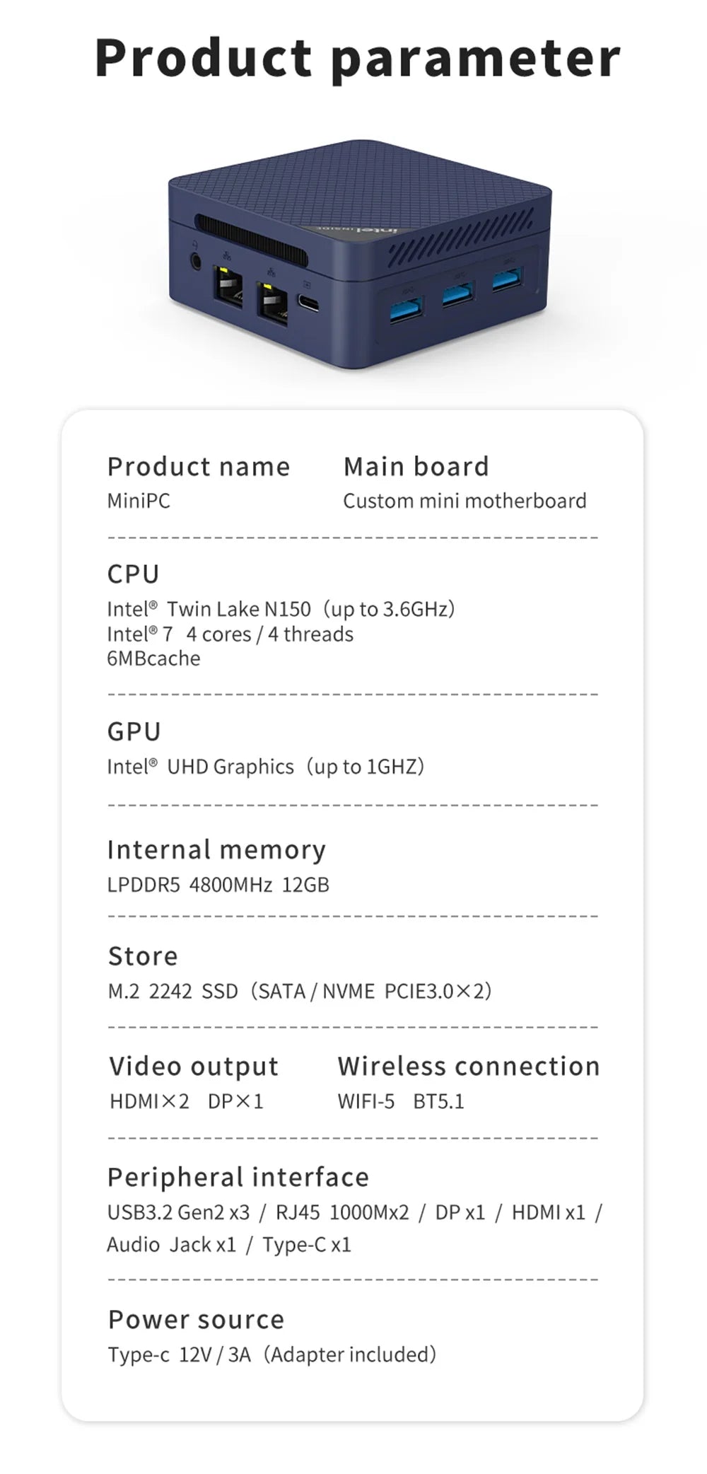 MLLSE G2 Pro Mini PC Intel Twin Lake N150 Processor LPDDR5 12GB RAM 512GB ROM Windows 11 Pro WiFi 5 BT5.2 Desktop Computer