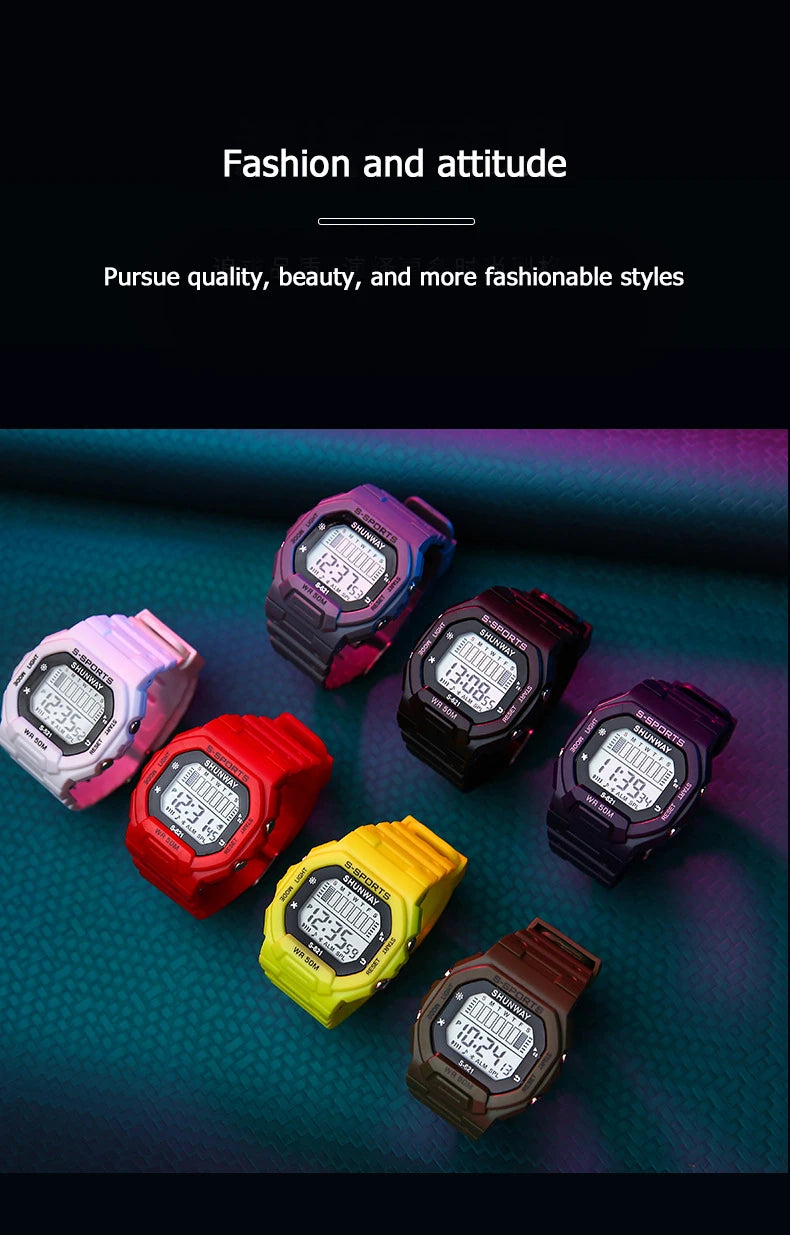 UTHAI Children Boys Girls Student Electronic Watch Macaron Colorful Men and Women Sports Alarm Clock Waterproof Square Watches