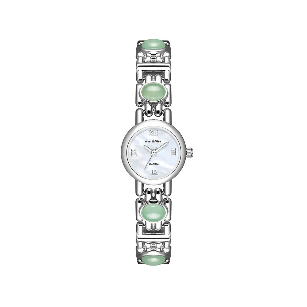 NEW Elegant Retro Watch Women Natural Brown Gemstone Jade Waterproof Round Dial Quartz Watch Female Bracelet Accessories Gift