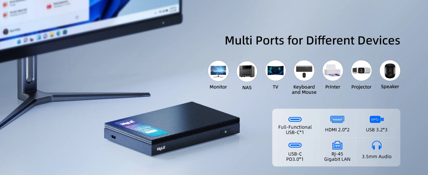 MeLE Quieter3C Fanless Mini PC, Celeron N5105, 8GB, 128GB, Full-Function USB-C, WiFi 5, Slim Desktop on Industrial, Home, Office