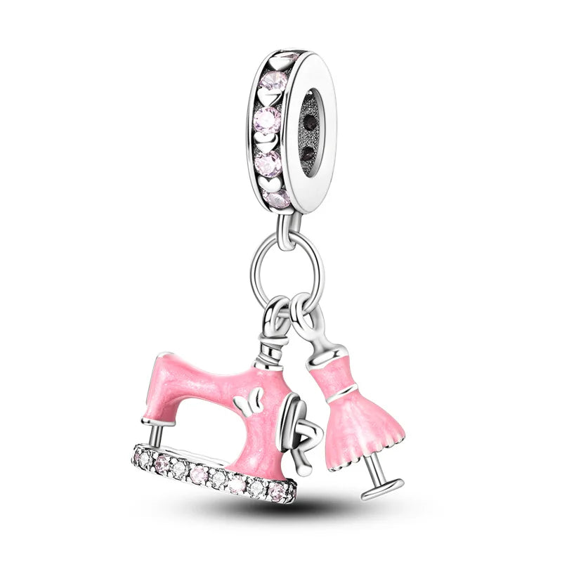 New 925 sterling silver pink green blue flower teapot and teacup bead pendant suitable for original charm bracelet