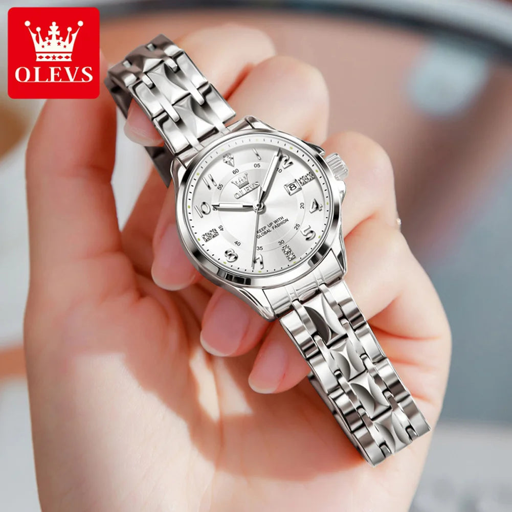OLEVS 2910 Watch For Men Women Luxury Quartz Couple Watches Waterproof Stainless Steel Hand Clock Diamond Number Dial Wristwatch