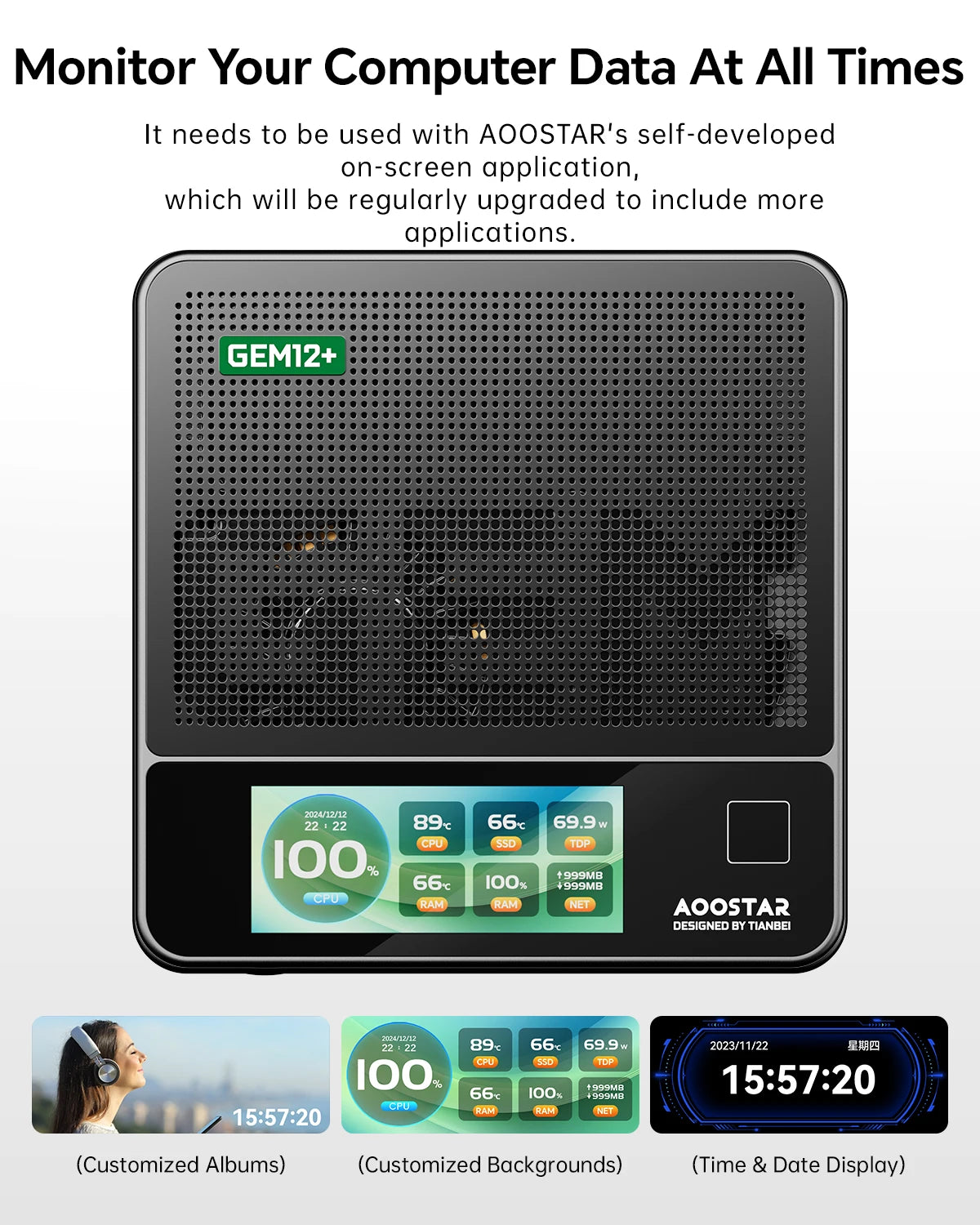AOOSTAR GEM12+ Mini PC AMD Ryzen 7 PRO 8845HS 5.1GHz 32GB DDR5 1TB SSD Radeon 780M WiFi6 BT5.2 USB4 HDMI2.1 Mini PC Windows 11
