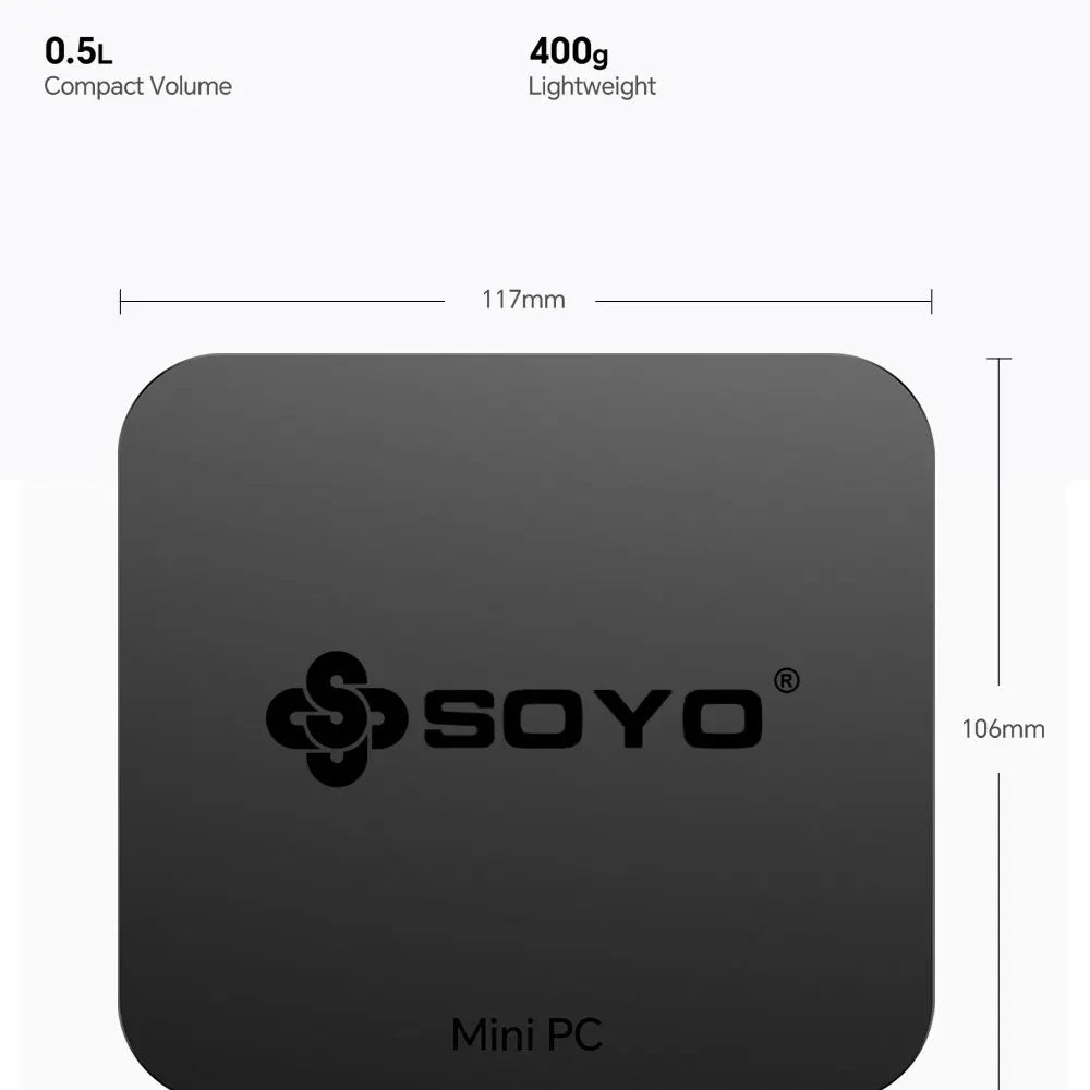 SOYO M2 Pro Portable Mini PC Intel N95 CPU DDR4 8/16GB RAM 256/512G M.2 SSD Windows11 WIFI6 DP for Desktop Office Computers
