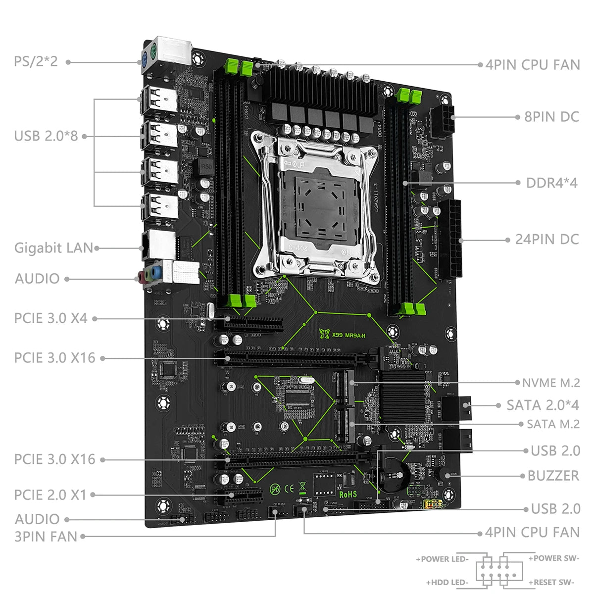 MACHINIST X99 MR9A-H Motherboard Support LGA 2011-3 Xeon E5 V3 V4 CPU Processor DDR4 RAM Memory ATX NVME/SATA M.2