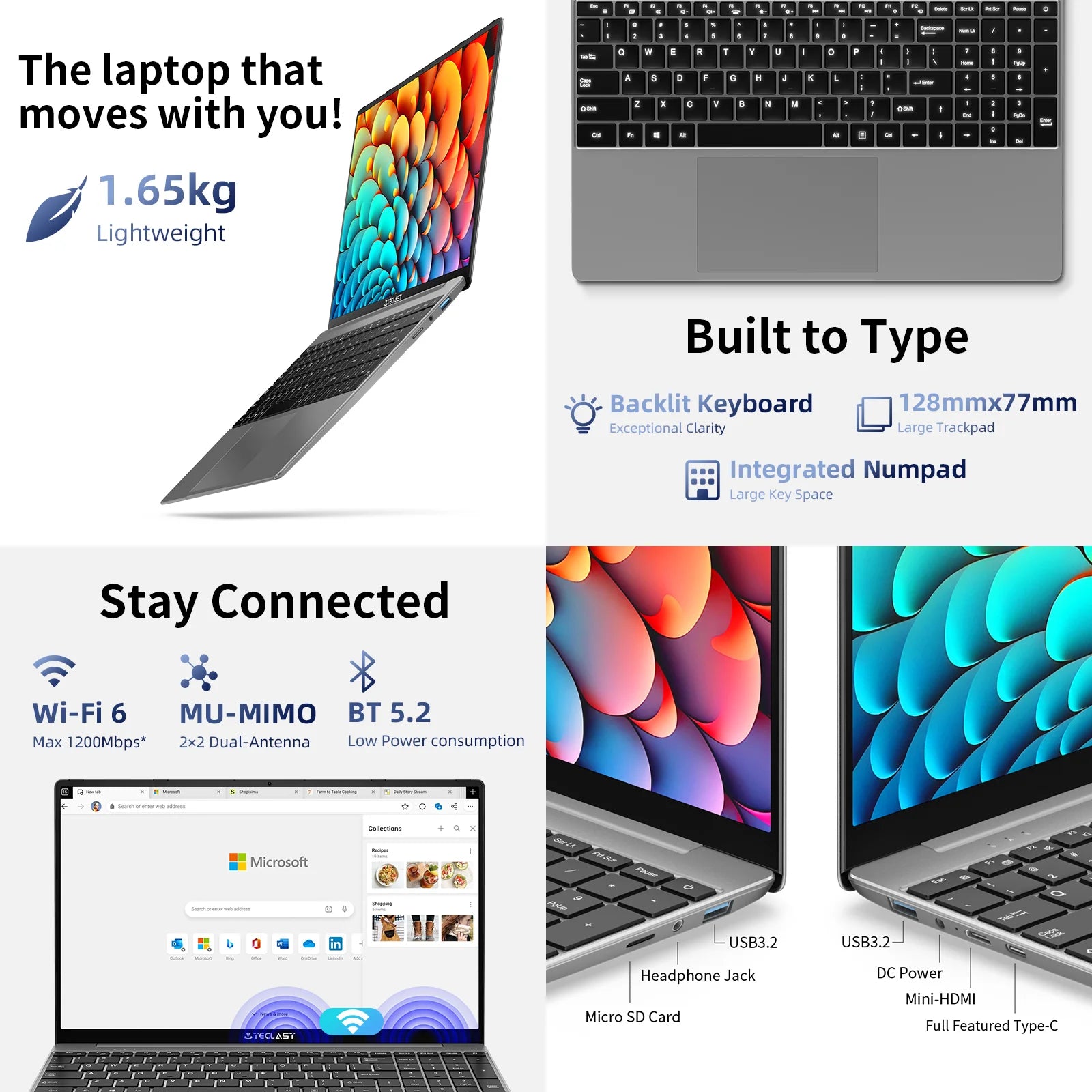 TECLAST F16 Pro 15.6 inch Laptop 16GB RAM 512GB SSD Computers for Intel N95 CPU 1920x1080 IPS Backlit Keyboard Mini-HDMI WiFi 6 USB3.2 F16Pro Notebook