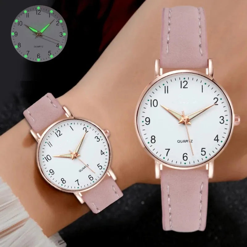 Women'S Simple Quartz Wristwatch Leather Strap Circular Arabic Numeral Dial Elegant Ladies Wristwatch Ladies Watch Gift