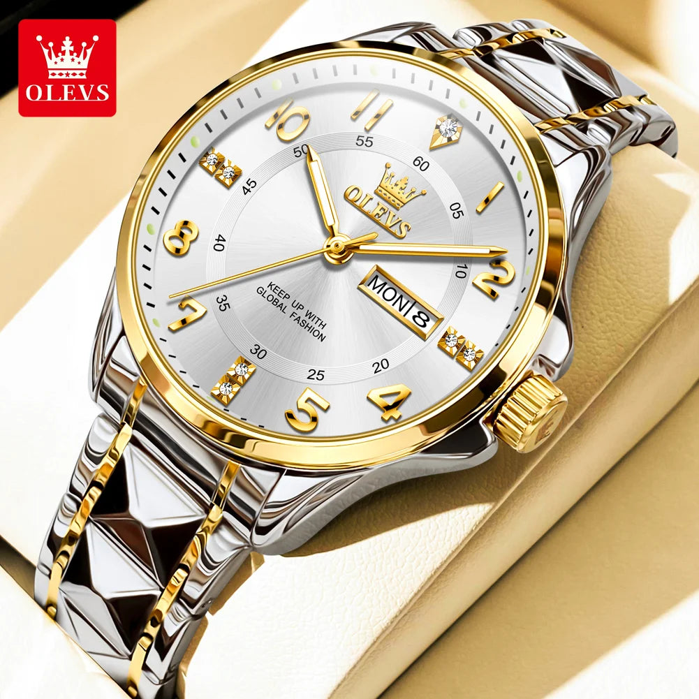 OLEVS 2910 Watch For Men Women Luxury Quartz Couple Watches Waterproof Stainless Steel Hand Clock Diamond Number Dial Wristwatch