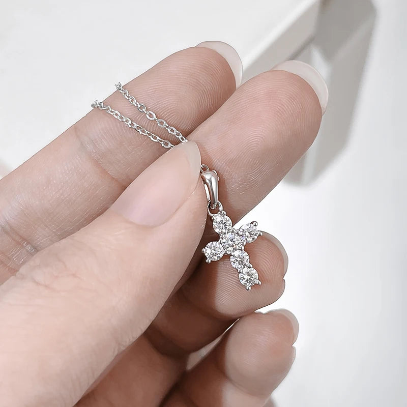 NKHOG 3mm Moissanite Cross Necklace S925 Sterling Silver 18k Gold Plated Pendant Women Men Wedding Party Gifts Fine Jewelry GRA