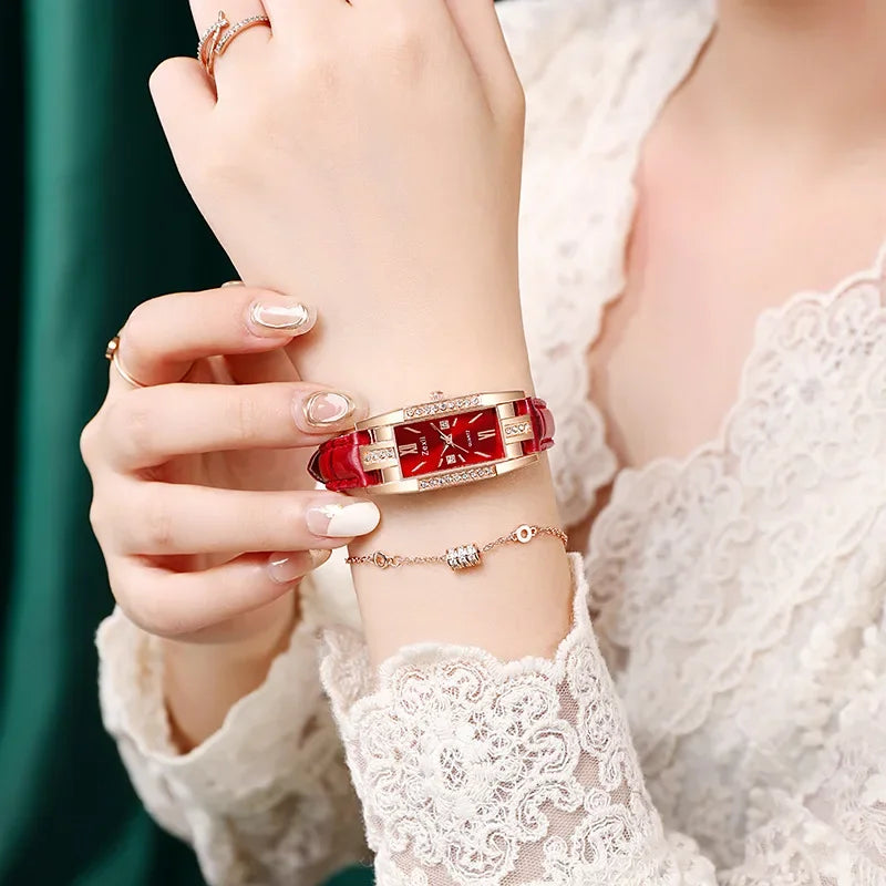 2022 New Women Fashion Quartz Watch Bracelet Set Green Dial Luxury Women Watches Simple Rose Gold Mesh Ladies Watch Dropshipping