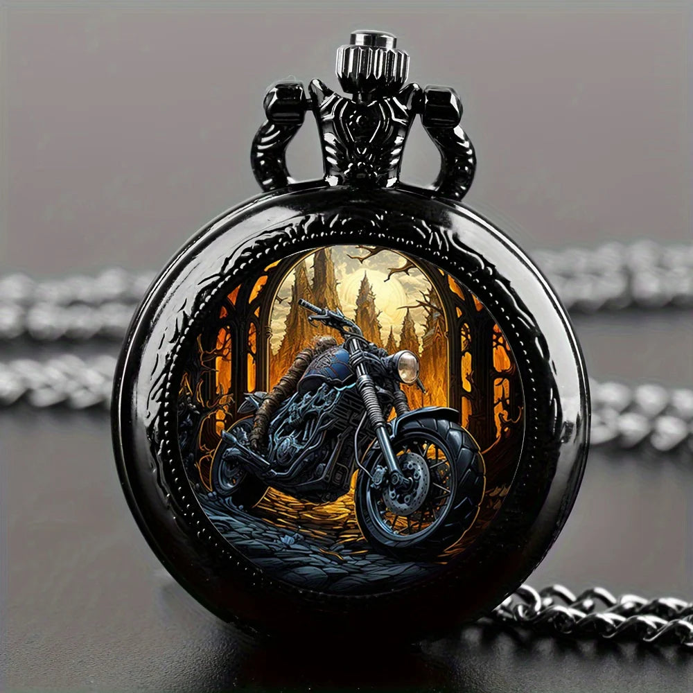 The Mother Road Route 66 Pocket Watch Cool Black Motorbike Clock Elegant Exquisite Pendant With Necklace Chain Relogio Best Gift