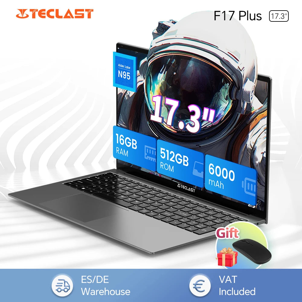 TeclastF17PlusLaptop 17.316GBRAM512GB SSDIntel N95 Windows11ProNotebook180°FlipLaptopsComputerBacklitKeyboardminiHDMIUSB3.2x3