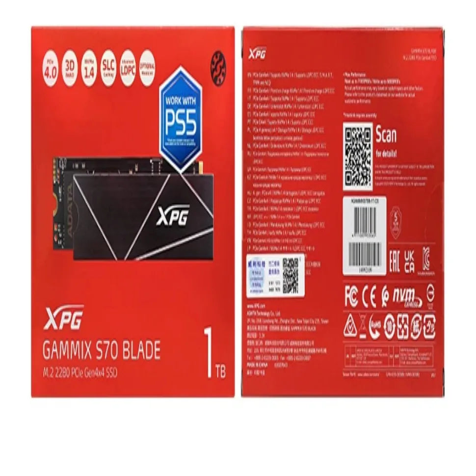 ADATA XPG GAMMIX S70 Blade 1TB/2TB/4TB PCIe4.0 Nvme1.4 Internal Gaming SSD Gen4x4 M.2 2280 For Desktop Hard Disk PC PS5 ssd