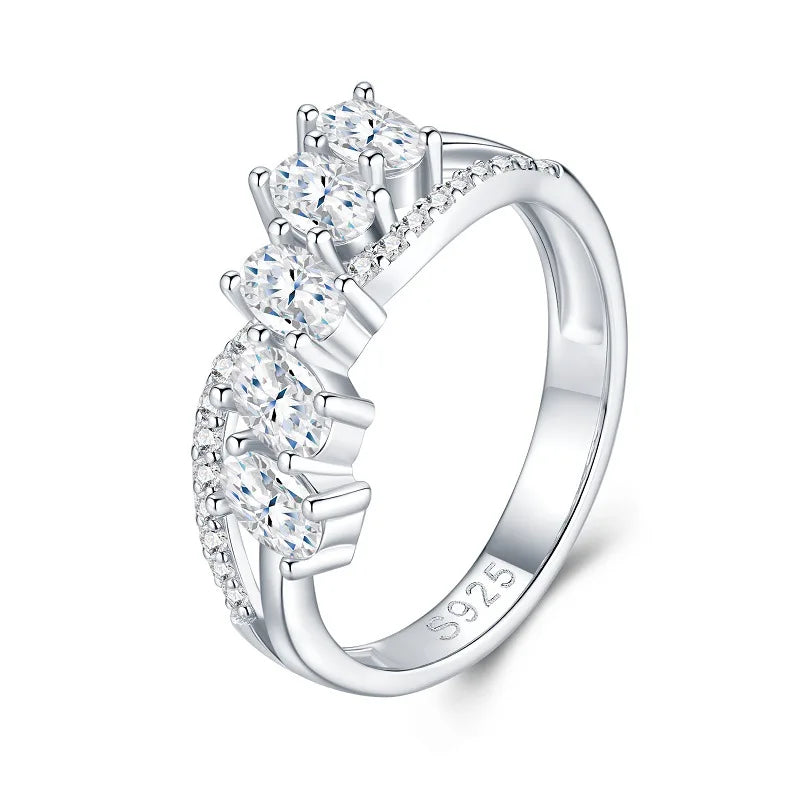D Color Oval Cut Full Moissanite Ring for Women Half Eternity Ring Lab Diamond Wedding Band 925 Sterling Silver Jewelry