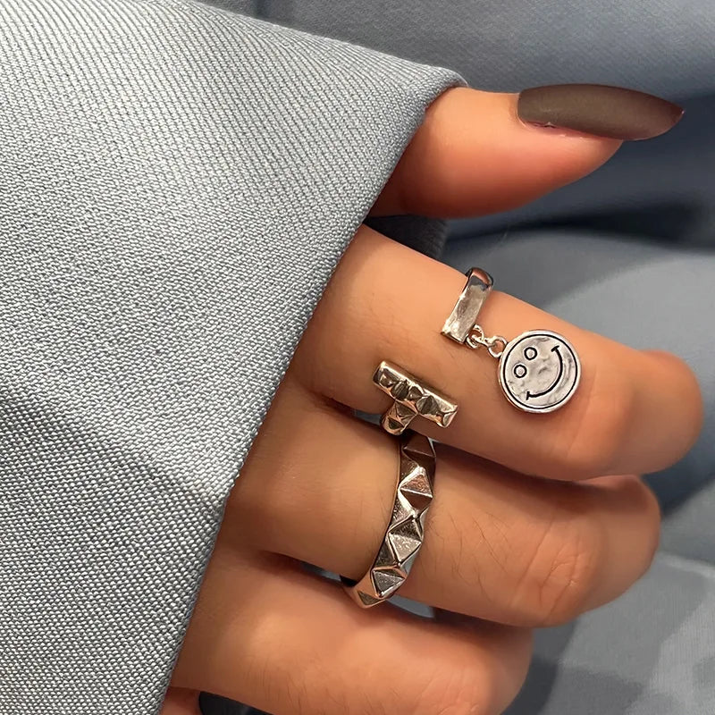 LIVVY Silver Color Creative Open Wide Irregular Rings For Women  INS Fashion Vintage Hip Hop Couples Jewelry Wholesale
