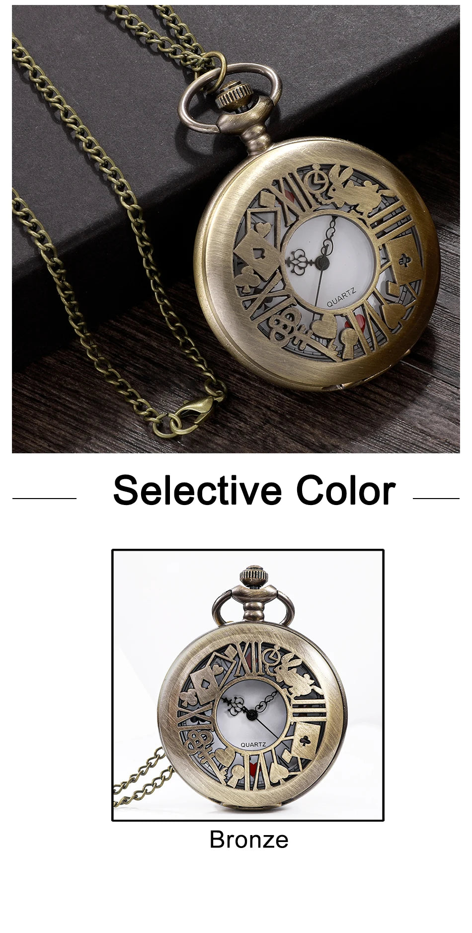 New Bronze Quartz Pocket Watch Retro Alice Theme Pocket Fob Watch Pendant Necklace Pocket Watch Men Womens Gift