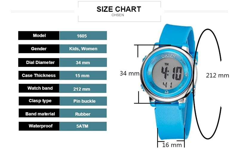 OHSEN Women Watches Digital LCD Watch Black Silicone Strap Kids Children Waterproof Wristwatch Sport Electronic relogio feminino