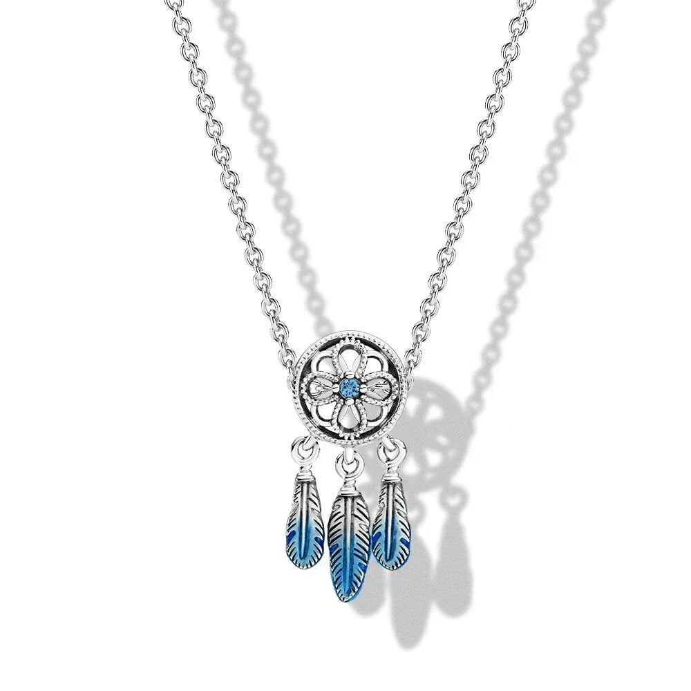 2021 New 100% 925 Sterling Silver pretty Sparkling Double Halo Collier Necklace Heart Family Tree Collier Fit Party Gift