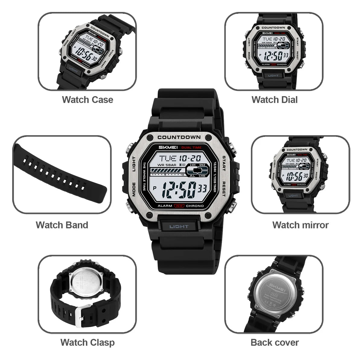 SKMEI Sport Alarm Clock Digital Watch For Men Women Waterproof Date Electronic Watches Chrono Military Wristwatches Reloj Hombre
